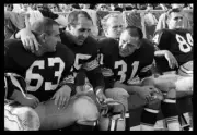 Green Bay Packers Fuzzy Thurston Max McGee Jim Taylor on the bench- Old Photo