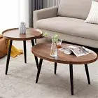 2x Nested Coffee Table Side Tables Set Solid Wood w/ Anti-Drop Edge &Tripod Legs