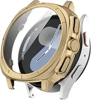 Full Case for Samsung Galaxy Watch 7 Case, Waterproof No Fog HD PC & Tempered Glass Screen Protective Face Cover for Galaxy Watch 7 44mm Case - Watch Ultra Appearance (Gold)