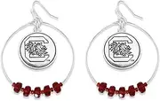 South Carolina Gamecocks Chloe Silver Red Facet Bead Hoop Earrings Jewelry USC, Plastic