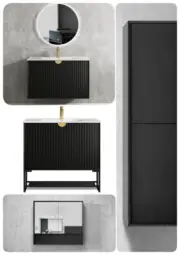 QLD 900 Otti Marlo Fluted Matte Black Plywood Vanity & Shaving Cabinet Tall Boy