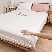 Hotel Quality Bed Sheets,Solid Color Pure Cotton Deep Pocket Bedding Sheet, Soft Skin-Friendly Mattress Pad Cover for Single Double Bed,White,90 * 200cm