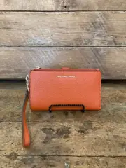Michael Kors Jet Set Double Zip Orange Spice Leather Wristlet-Wallet---NWT