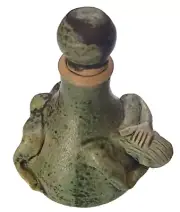 Ceramic, Stuck Guy Bottle - Celedon and Brown, Rare Collectible, 4.5" by 2.75"