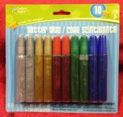 GLITTER GLUE 10 Squeeze Pens of 5 Colors Silver Gold Red Green Blue 0.33 Oz/Pen