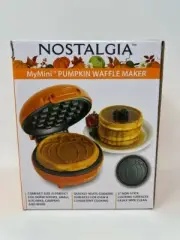 Nostalgia MyMini Pumpkin Pattern 5" Waffle Maker Non-Stick Easy Wipe Clean New