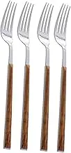 FUNNETOYU 4pcs Stainless Steel Salad Forks Set Imitation Wood Handle Reusable Tableware Cutlery Set
