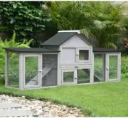 Pawhub Double Run Wooden Chicken Coop Rabbit Hutch Bunny Cage Grey