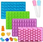 [HIDOSNG] Gummy Bear Candy Molds Silicone, 4 Pack Gummy Molds with 2 Droppers, Chocolate Molds, Non-Stick Silicone Candy Molds Including Bear Shape and Mini Donut for Jelly (Blue,Purple,Green, Pink)