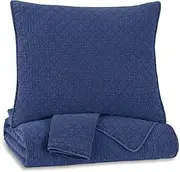 [Signature Design by Ashley] Ryter Rustic Quilted Diamond Design Queen/Full Coverlet with Two Pillow Shams Set, Blue