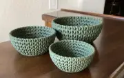 Knitted Bowl - Set Of 3 Nesting Plastic Bowls Decorative Home Decor - Dark Green