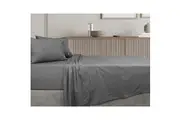 Algodon King Single Bed Fitted Flat Sheet Set w Pillowcase 300TC Cotton Charcoal