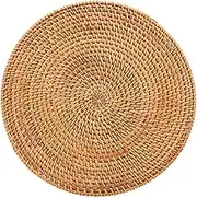 Anlayliay Handwoven Rattan Placemats,Round Wicker Table Mats, Natural Woven Placemats for Dinner Table,Heat Resistant Mats