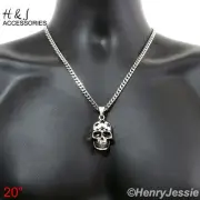20"MEN Stainless Steel 5mm Silver Cuban Curb Link Chain Skull Head Pendant*P84