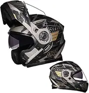 Double Visor Motorcycle Modular Helmet,Flip Up Front Motorbike Helmet,DOT/ECE Approved Four Seasons Scooter Moped Full Face Motorcycle Helmets for Youth Men and Women