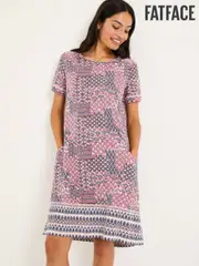 FatFace Simone Pink Geo Patchwork Short Sleeve Jersey Dress (E94192) | $114