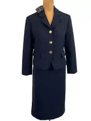 NWT ST. JOHN Knits Navy Blue Stretch Crepe Jacket Blazer Skirt Suit sz 10 $1790