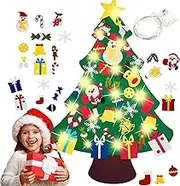 T Tersely DIY Felt Christmas Tree with 5M 50 LED Lights,30pcs Ornaments Christmas Window Wall Hanging Decorations, Xmas Gifts for Kids New Year Handmade Christmas Door Wall Hanging Decorations(30pcs)
