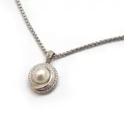 New David Yurman 7.75-8mm Pearl Crossover Pendant 17" Necklace with Pave Diamond