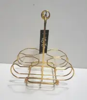 Gold Metal Cocktail Carrier 4 Glasses Barware Metal Carrier Tray Easy, Tiger