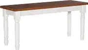 Backless Dining Wood Top Willow Bench, White & Honey Brown
