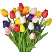 24pcs Multicolor Artificial Tulips Flowers Fake Faux PU Tulip Tulip Flower24