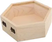 minkissy Wooden Jewelry Storage Trinket Box Coin Organizer Hexagonal Glass Covered