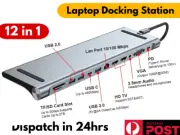 12 in 1 Laptop Docking Station Type-C HUB HDMI HD 4K USB 3.0 VGA PD SD TF AU