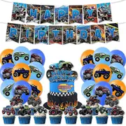 Monster Jam Maximum Game Theme Birthday Party Supplies Decoration Kits Including Banner Cake Cupcake Topper Balloons Sets -NMAOV