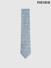 Reiss Soft Blue Melange Leone Silk Geometric Print Tie (F22249) | $135