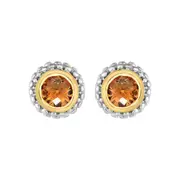 18k Gold And Sterling Silver Citrine Stud Earrings