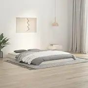 Modern Wooden Bed Frame Without Mattress - White Solid Pine Queen Size Platform with Sturdy Slats, Minimalist Design - Fits Double Mattress (137x187 cm) - 135x190 cm Overall Dimensions