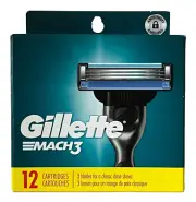 GILLETTE MACH 3 CARTRIDGES 12-PACK BOX *FITS ALL MACH 3 RAZOR HANDLES*