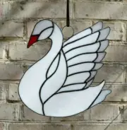 White Swan Stained Glass Window Panel - Wildlife Bird Suncatcher