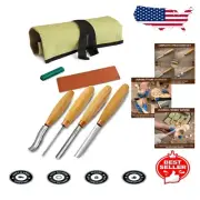 Ash Wood Handle Carving Chisels with Polishing Compound in Canvas Pouch
