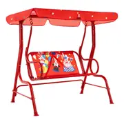 Costway 2-Seater Porch Swing Chair Garden Hanging Swing Bench w/Adjustable Tilt Canopy & Metal Stand Rabbit Pattern