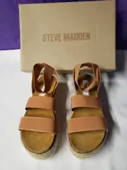 STEVE MADDEN Women's Kimmie Espadrille Wedge Sandal, Tan, 8