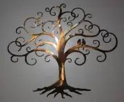Love Bird Swirled Tree of Life - Metal Wall Art - Copper 20" tall x 23 1/2" wide