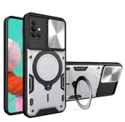 case For Samsung A51 4G Slide Camera Lens Protection and Built in 360 Rotatable Ring Holder - Silvery