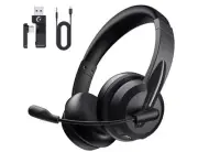 Wireless Headset with Mic for Work with AI Noise Cancelling Mic for Clear Calls