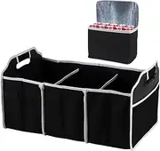 Car Organizer with cooler bag - Expandable, Collapsible Trunk Organiser, Durable, Portable Car Boot Organisation. Perfect for car, home and pet use.