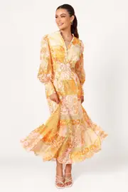 [PUP56] Elements Elastic Waist Long Sleeve Maxi Dress - Mustard XS mustard