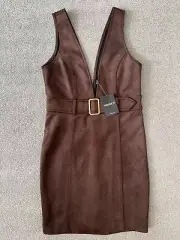 Forever 21 Brown Suede Jumpsuit Jumper V Neck With Buckle Size M NEW NWT