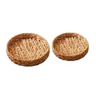 1X(Round Wicker Baskets Hand Woven Tray Storage Baskets for Fruit Kitchen2475