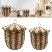 Woven Storage Basket Lidded Dirty Clothes Hamper Versatile Laundry Basket