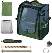 Birds Day Bird Carrier Backpack-Parrot Travel Cage with Perch and Food Bowl, Stainless Steel Tray (Dark Olive Green), One Size (BCB1)