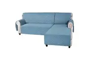 L Shape Sofa Cover Sectional Couch Cover Suit for Right/ Left Chaise Lounge Slip Cover Reversible Furniture Protector Cover for Pets Kids, Smoke Blue