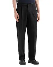 Emporio Armani Technical Nylon Blend Seersucker Regular Fit Pleated Pants