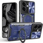 FORZARMOR for Oppo Reno 13 F 5G (6.67 Inch) Case Shockproof with Back Camera Slide Window Cover, Ring Kickstand Armor Military Rugged Cover (for Reno13 F,Blue)