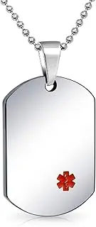[Bling Jewelry] Unisex Personalize Customizable Medical Identification Medical ID Dog Tag Steel Pendant Necklace For Men Women 20 Inch Chain SM MED LG